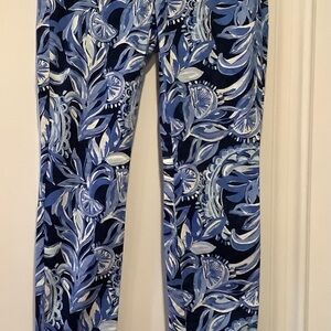 Lilly Pulitzer Kelly Pants Navy and Light Blue Floral Skinny Ankle Pants Size 0